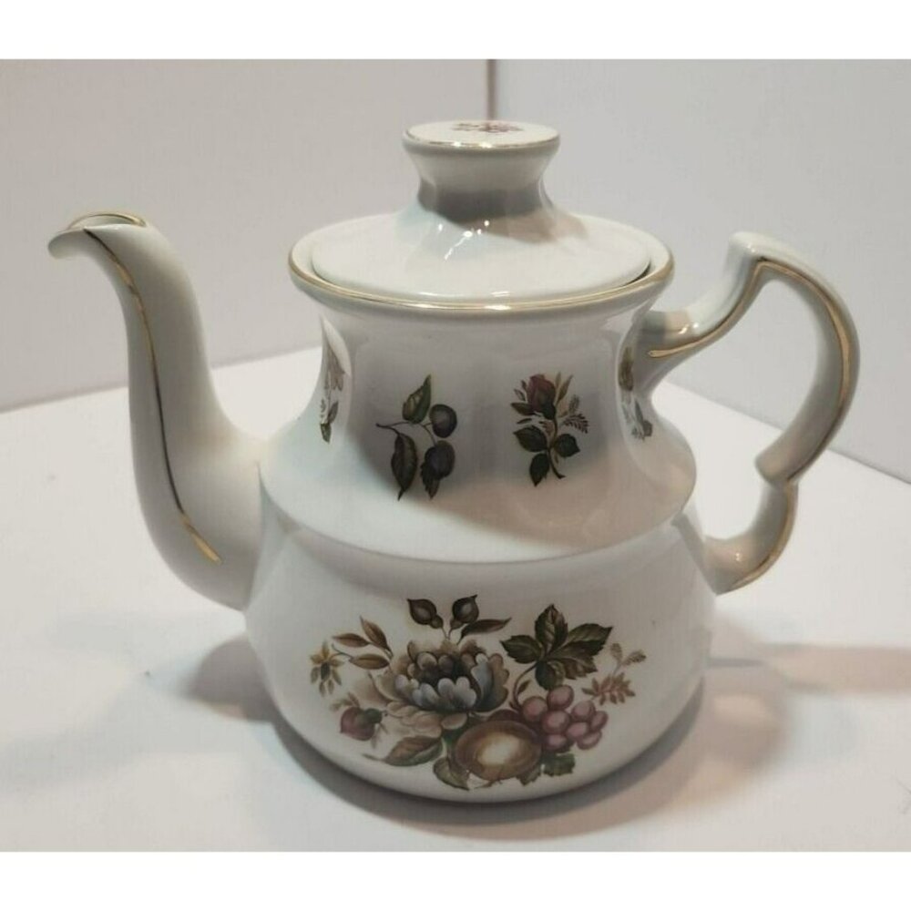 Vtg Ellgreave England Bicentennial Ironstone Teapot W/Floral & Fruit 9" by 7"